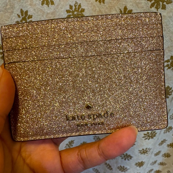 Kate Spade Rose Gold Glitter Card Holder with Gold Hardware - Picture 3 of 7